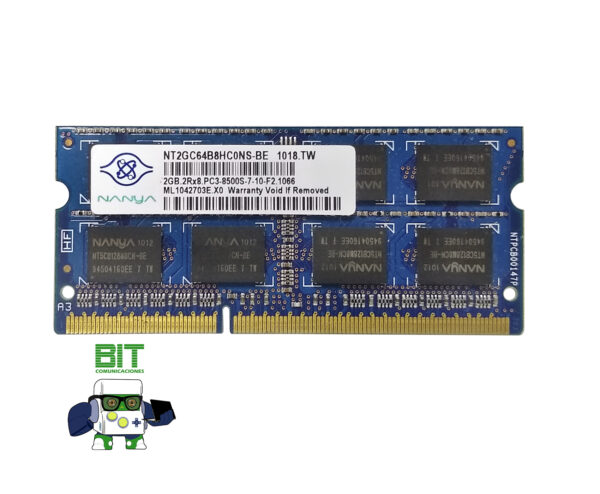 Memoria Ram Sodimm Ddr3 Nanya Ddr3 2gb 8500s 1.5v - Image 2