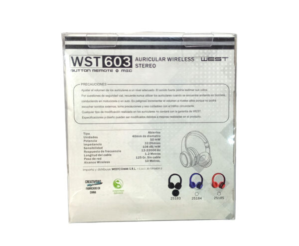 Auricular Wireless Bluetooth West Wst 603 Negro - Image 3