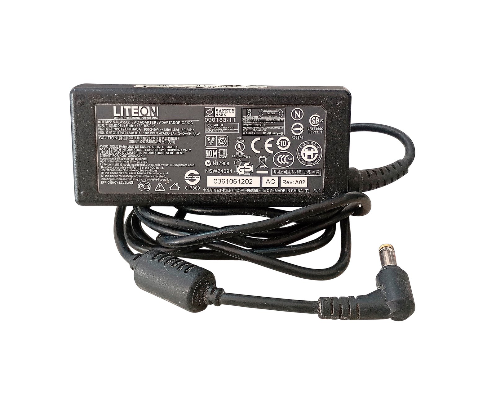 Cargador Notebook Lite On PA-1650-22 5.5 x 1.7mm 65W 19V 3.42A